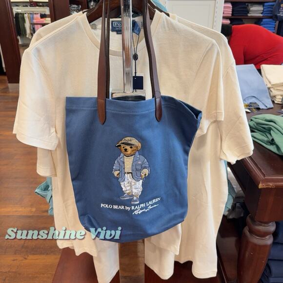 NWT Polo Ralph Lauren Cotton Twill Embroidered Jacket Bear  NWT Polo Ralph Lauren Cotton Twill Embroidered Jacket Bear Tote Bag Blue Canvas